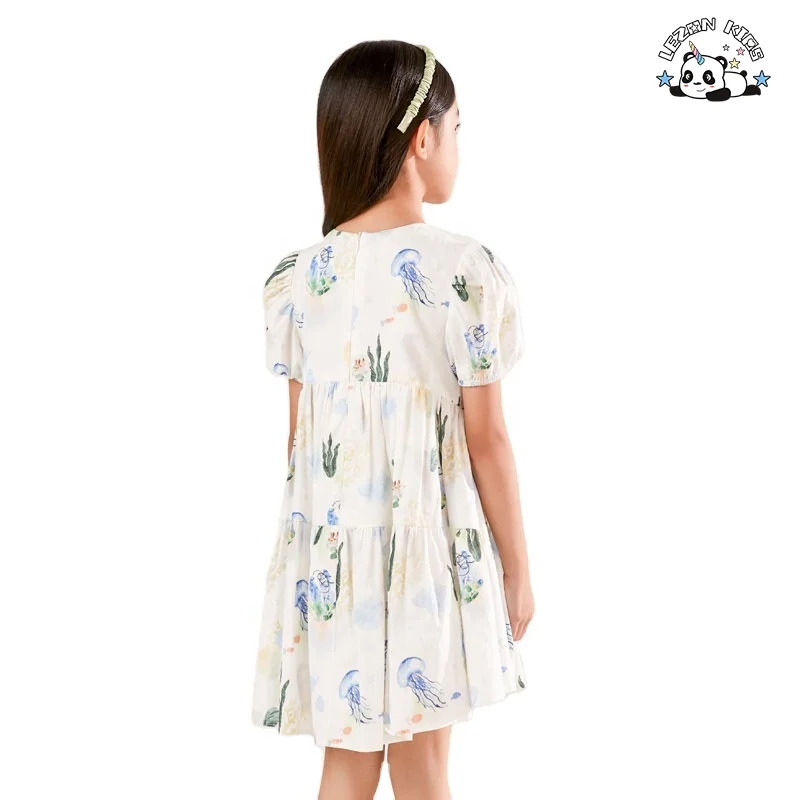 LEZONKIDS - Wholesale High Quality Children's Short Sleeve Dress 2023 Summer Puff Sleeve Floral Cotton Printed Dress for Girls